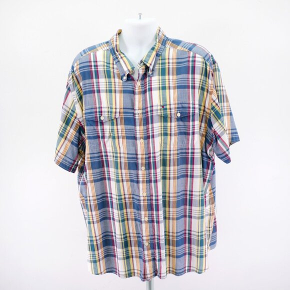 Tommy Hilfiger Plaid Short Sleeve Plaid Button Down 2XL Blue White Green Yellow - Picture 4 of 11